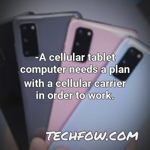 a cellular tablet computer needs a plan with a cellular carrier in order to work