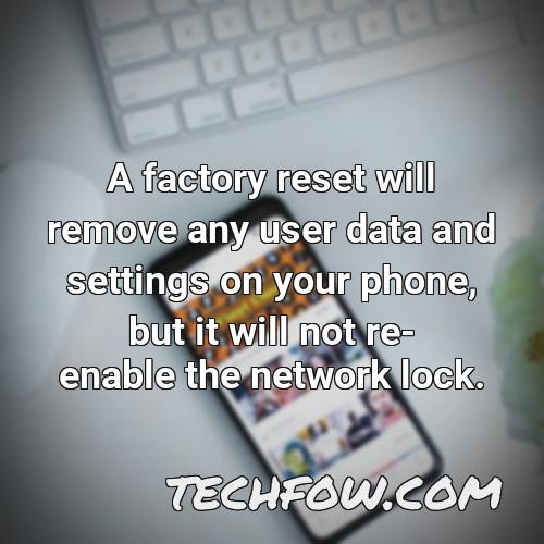 a factory reset will remove any user data and settings on your phone but it will not re enable the network lock