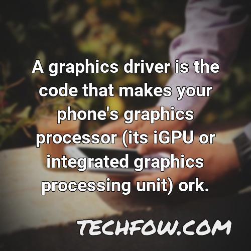 a graphics driver is the code that makes your phone s graphics processor its igpu or integrated graphics processing unit ork 1
