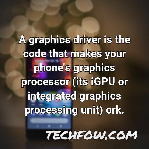 a graphics driver is the code that makes your phone s graphics processor its igpu or integrated graphics processing unit ork