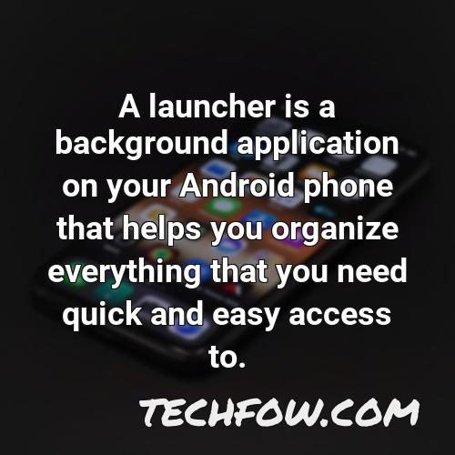 a launcher is a background application on your android phone that helps you organize everything that you need quick and easy access to