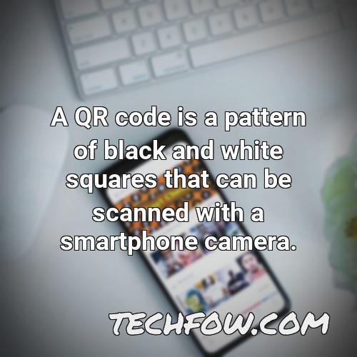 a qr code is a pattern of black and white squares that can be scanned with a smartphone camera