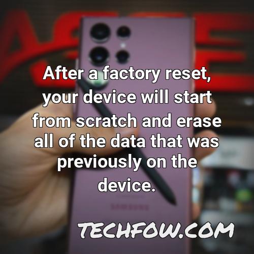 after a factory reset your device will start from scratch and erase all of the data that was previously on the device