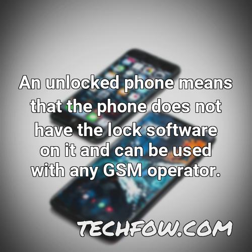 an unlocked phone means that the phone does not have the lock software on it and can be used with any gsm operator