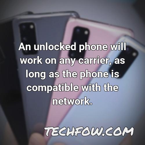 an unlocked phone will work on any carrier as long as the phone is compatible with the network