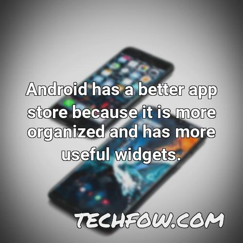 android has a better app store because it is more organized and has more useful widgets