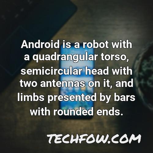android is a robot with a quadrangular torso semicircular head with two antennas on it and limbs presented by bars with rounded ends