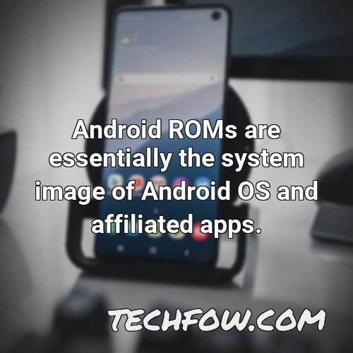 android roms are essentially the system image of android os and affiliated apps