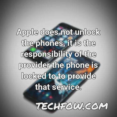 apple does not unlock the phones it is the responsibility of the provider the phone is locked to to provide that service