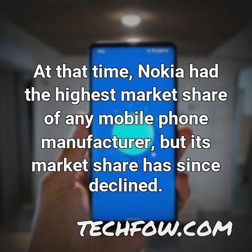 at that time nokia had the highest market share of any mobile phone manufacturer but its market share has since declined