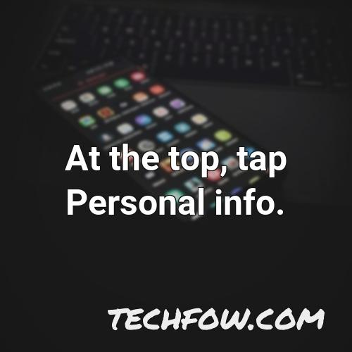at the top tap personal info
