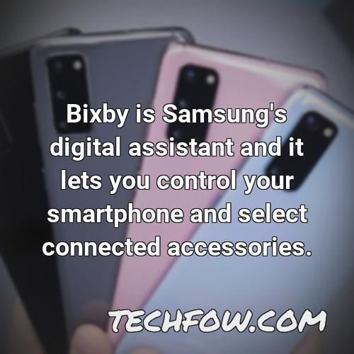 bixby is samsung s digital assistant and it lets you control your smartphone and select connected accessories