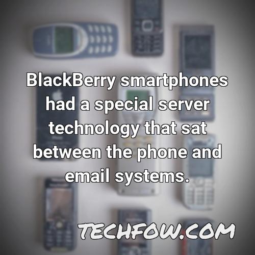 blackberry smartphones had a special server technology that sat between the phone and email systems