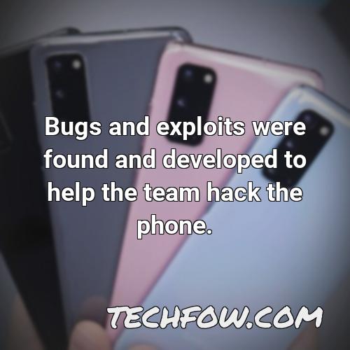 bugs and exploits were found and developed to help the team hack the phone