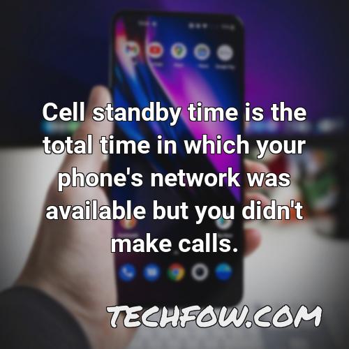 cell standby time is the total time in which your phone s network was available but you didn t make calls