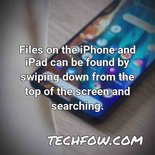 files on the iphone and ipad can be found by swiping down from the top of the screen and searching