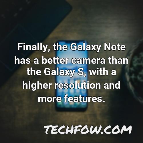 finally the galaxy note has a better camera than the galaxy s with a higher resolution and more features