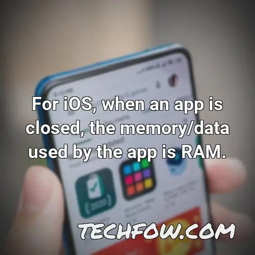 for ios when an app is closed the memory data used by the app is ram