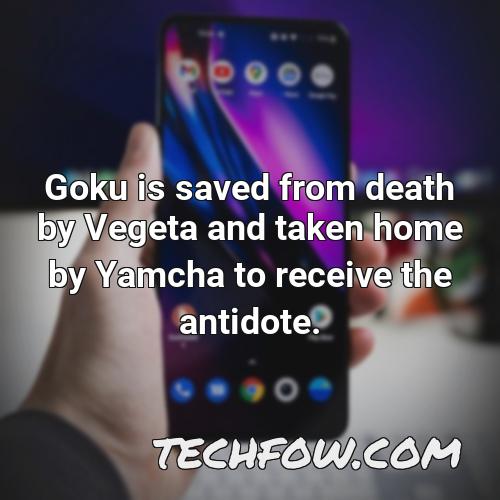 goku is saved from death by vegeta and taken home by yamcha to receive the antidote