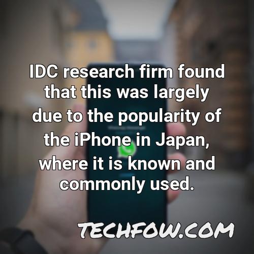 idc research firm found that this was largely due to the popularity of the iphone in japan where it is known and commonly used
