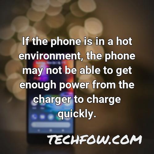 if the phone is in a hot environment the phone may not be able to get enough power from the charger to charge quickly