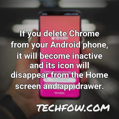if you delete chrome from your android phone it will become inactive and its icon will disappear from the home screen and app drawer