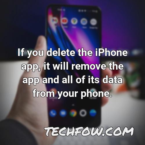 if you delete the iphone app it will remove the app and all of its data from your phone