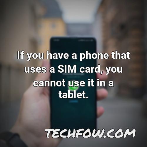 if you have a phone that uses a sim card you cannot use it in a tablet
