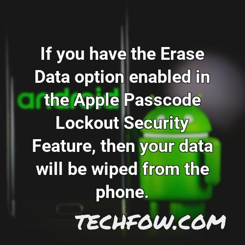 if you have the erase data option enabled in the apple passcode lockout security feature then your data will be wiped from the phone
