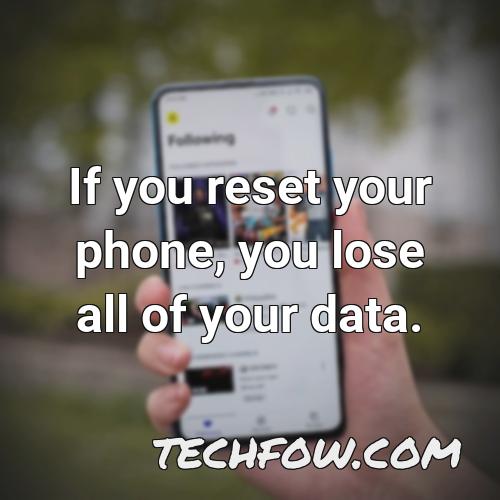 if you reset your phone you lose all of your data