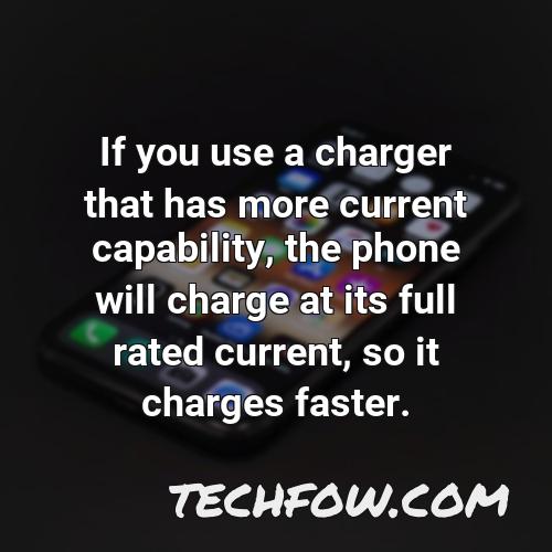 if you use a charger that has more current capability the phone will charge at its full rated current so it charges faster