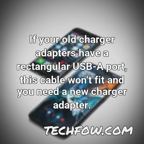 if your old charger adapters have a rectangular usb a port this cable won t fit and you need a new charger adapter 2
