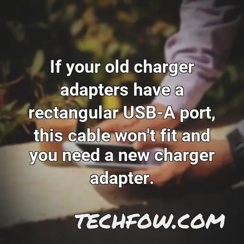 if your old charger adapters have a rectangular usb a port this cable won t fit and you need a new charger adapter 6