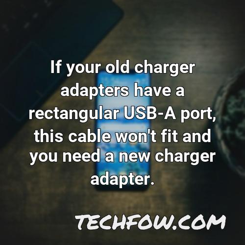 if your old charger adapters have a rectangular usb a port this cable won t fit and you need a new charger adapter 8