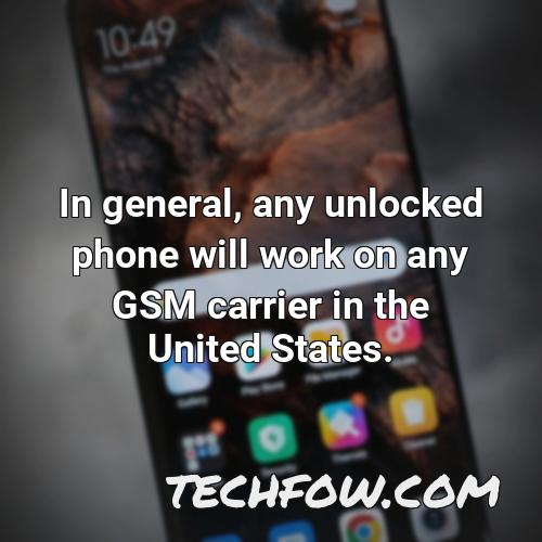 in general any unlocked phone will work on any gsm carrier in the united states