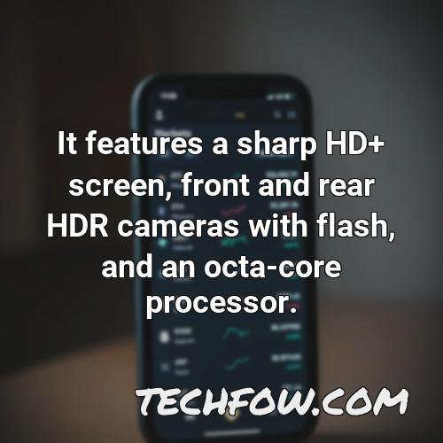it features a sharp hd screen front and rear hdr cameras with flash and an octa core processor