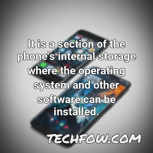 it is a section of the phone s internal storage where the operating system and other software can be installed