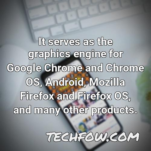 it serves as the graphics engine for google chrome and chrome os android mozilla firefox and firefox os and many other products