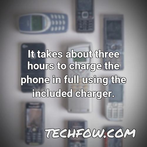 it takes about three hours to charge the phone in full using the included charger