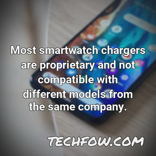 most smartwatch chargers are proprietary and not compatible with different models from the same company