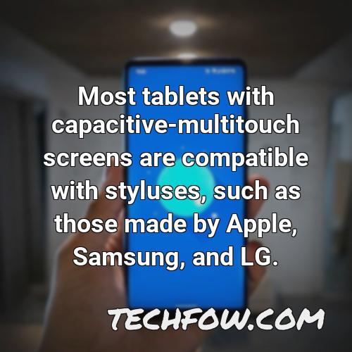 most tablets with capacitive multitouch screens are compatible with styluses such as those made by apple samsung and lg
