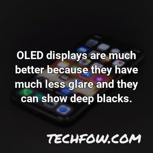 oled displays are much better because they have much less glare and they can show deep blacks