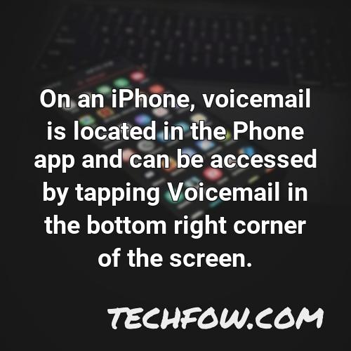 on an iphone voicemail is located in the phone app and can be accessed by tapping voicemail in the bottom right corner of the screen