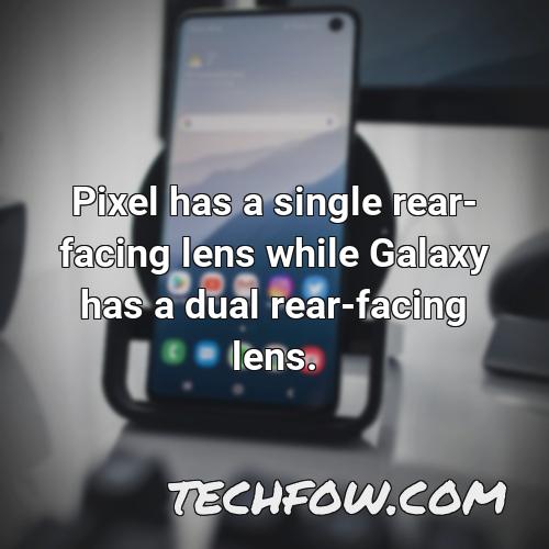 pixel has a single rear facing lens while galaxy has a dual rear facing lens