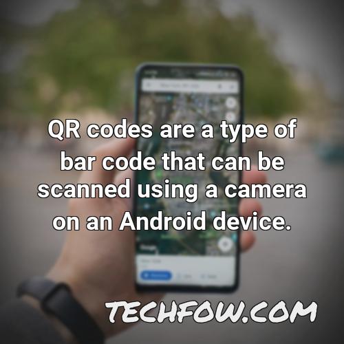 qr codes are a type of bar code that can be scanned using a camera on an android device