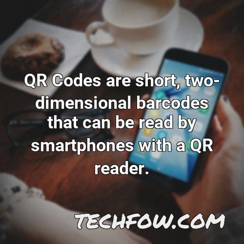 qr codes are short two dimensional barcodes that can be read by smartphones with a qr reader