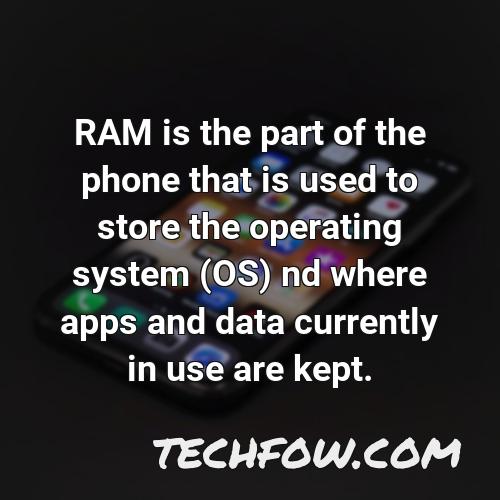 ram is the part of the phone that is used to store the operating system os nd where apps and data currently in use are kept 11