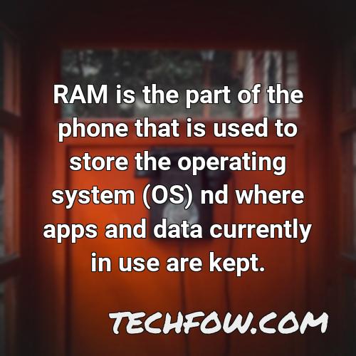 ram is the part of the phone that is used to store the operating system os nd where apps and data currently in use are kept 7