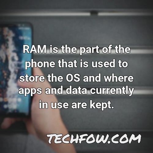 ram is the part of the phone that is used to store the os and where apps and data currently in use are kept 1