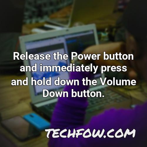 release the power button and immediately press and hold down the volume down button